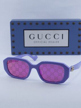 Gucci GG1535S 004 Rectangle Sunglasses - Lilac / Pink GG Pattern